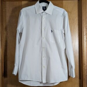 US Polo Assn Mens Slim Fit Long Sleeve Button Down Shirt White Micro Dot Size M